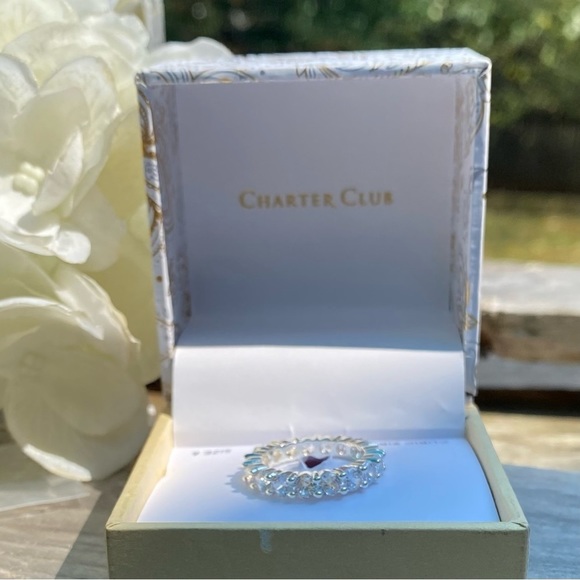 NWT CHARTER CLUB ANNIVERSARY RING IN FINE SILVER W/CUBIC ZIRCONIA STONES- 6 or 8 - Picture 10 of 12